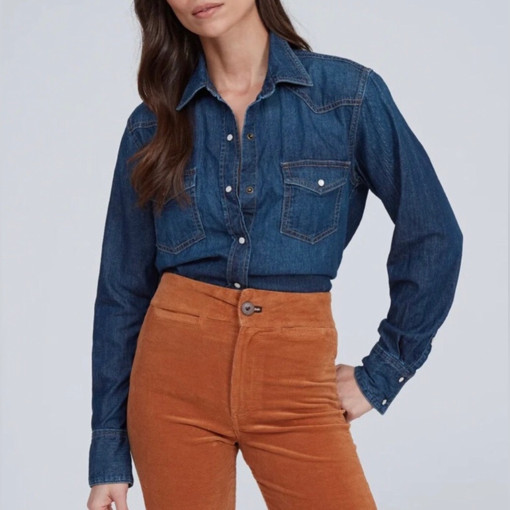 ASKK NY Pearl Snap Western Style Denim Shirt Women’s 1